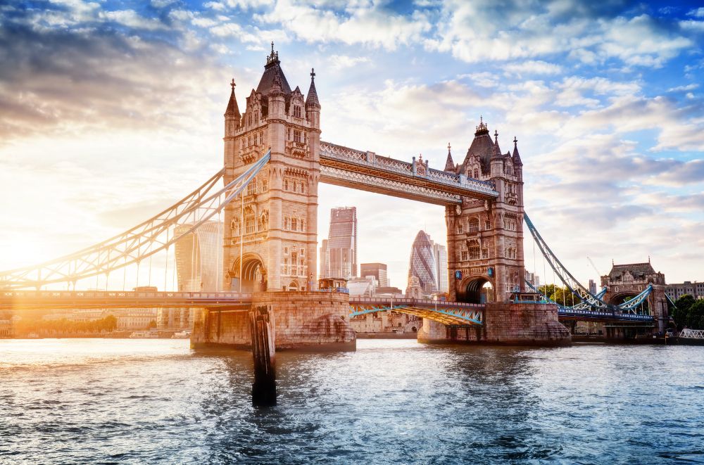 Tower bridge over the river in London.